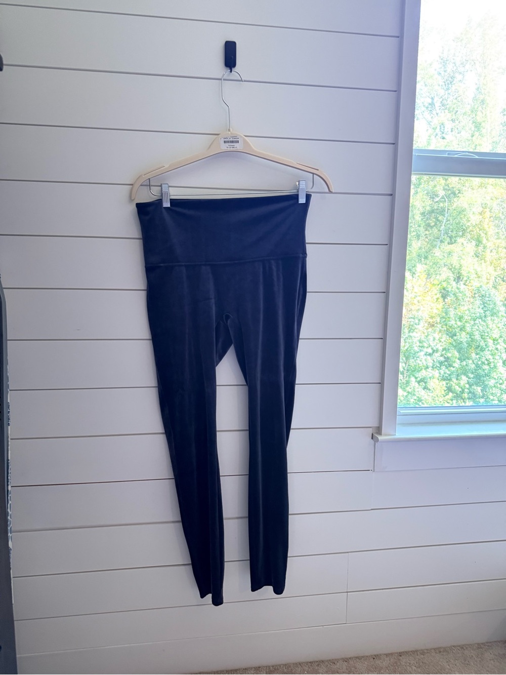 SPANX Charcoal Blue Faux Leather Leggings High Rise XL